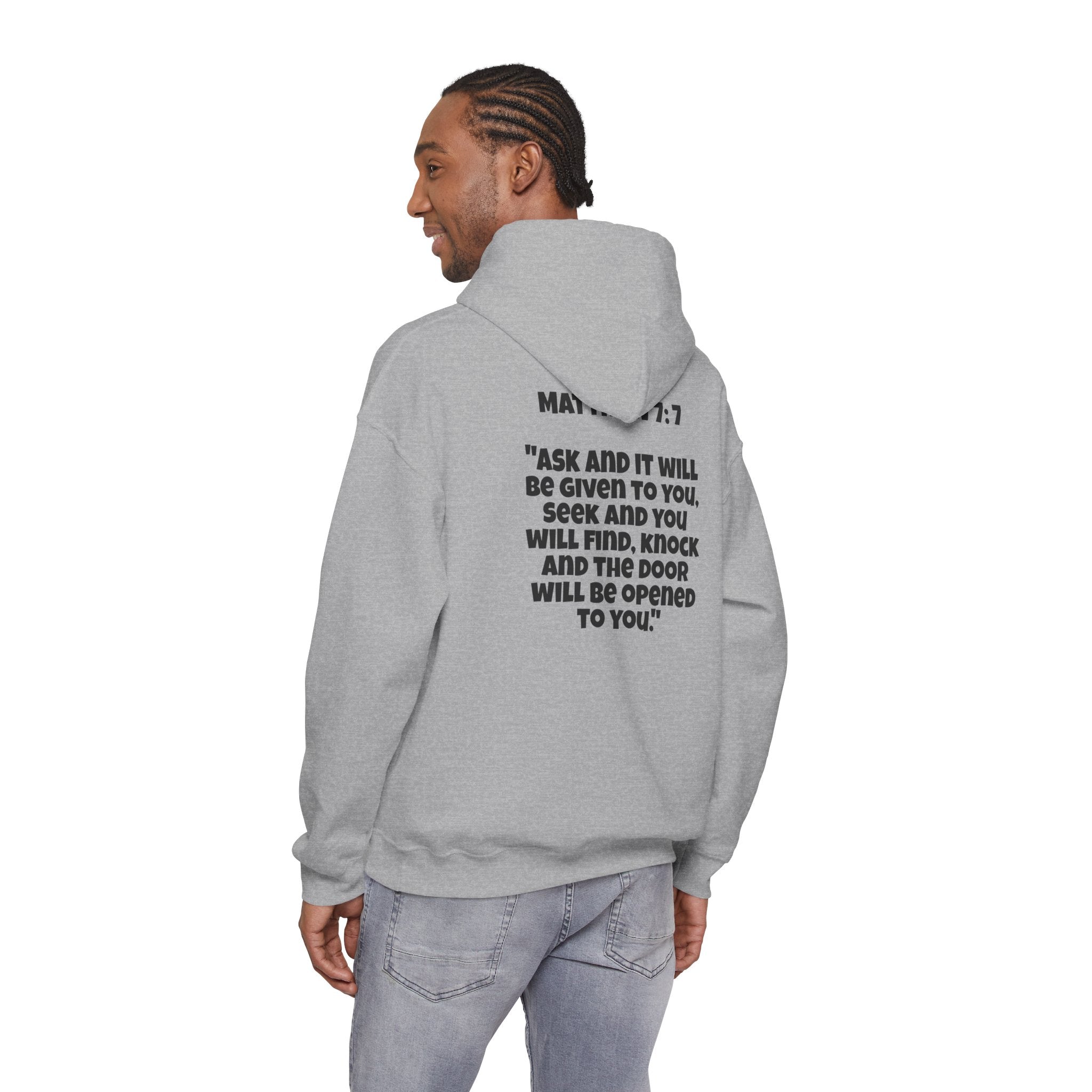 Men & Women Hoodies (Unisex) - Matthew 7:7 Cross Hoodie | Bible Verse Scripture