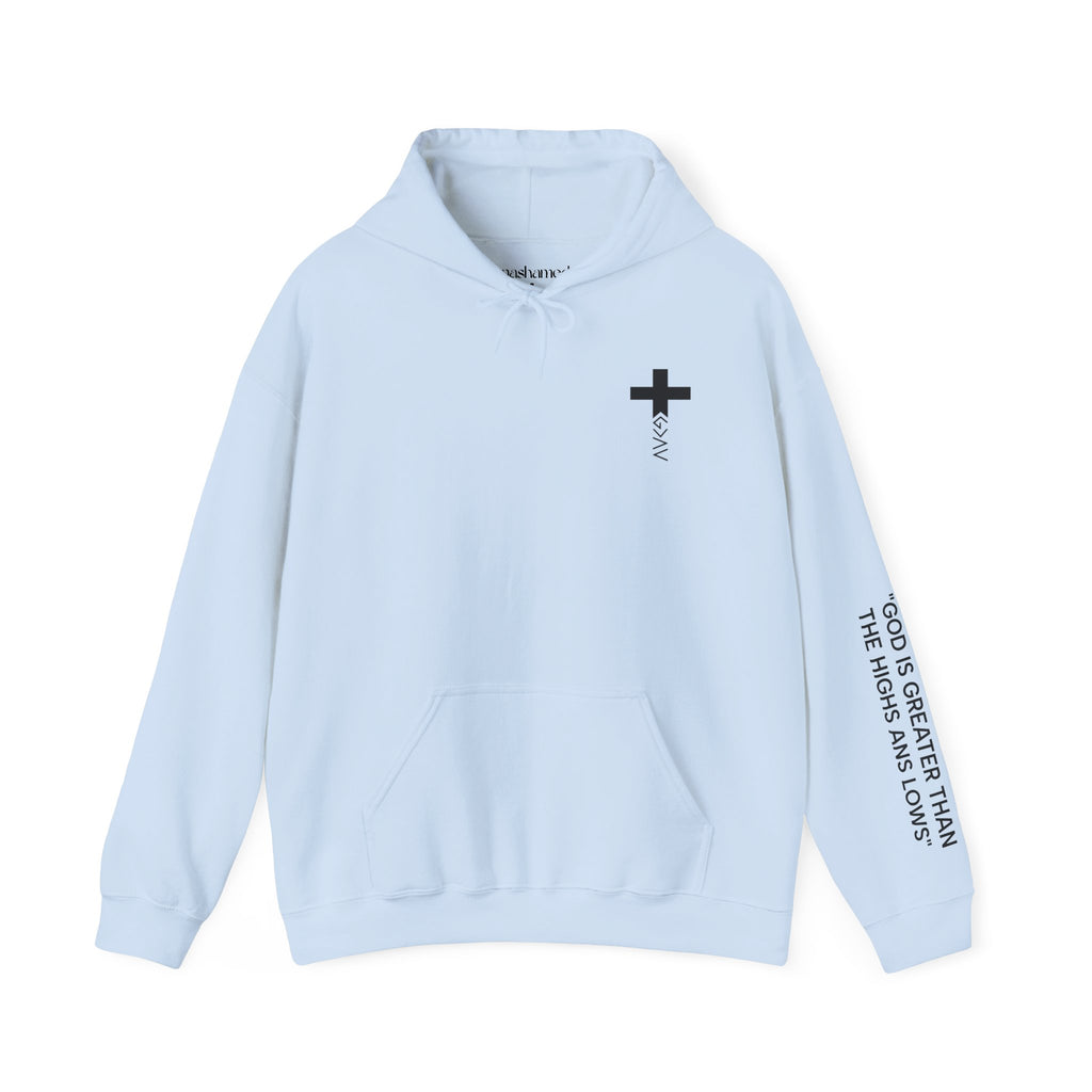 Men Hoodie - Romans 8:39 | GOD IS GREATER THAN MY HIGHS AND MY LOWS