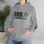 God is Within Her Hoodie | Faith Christian Heart Sleeve Design