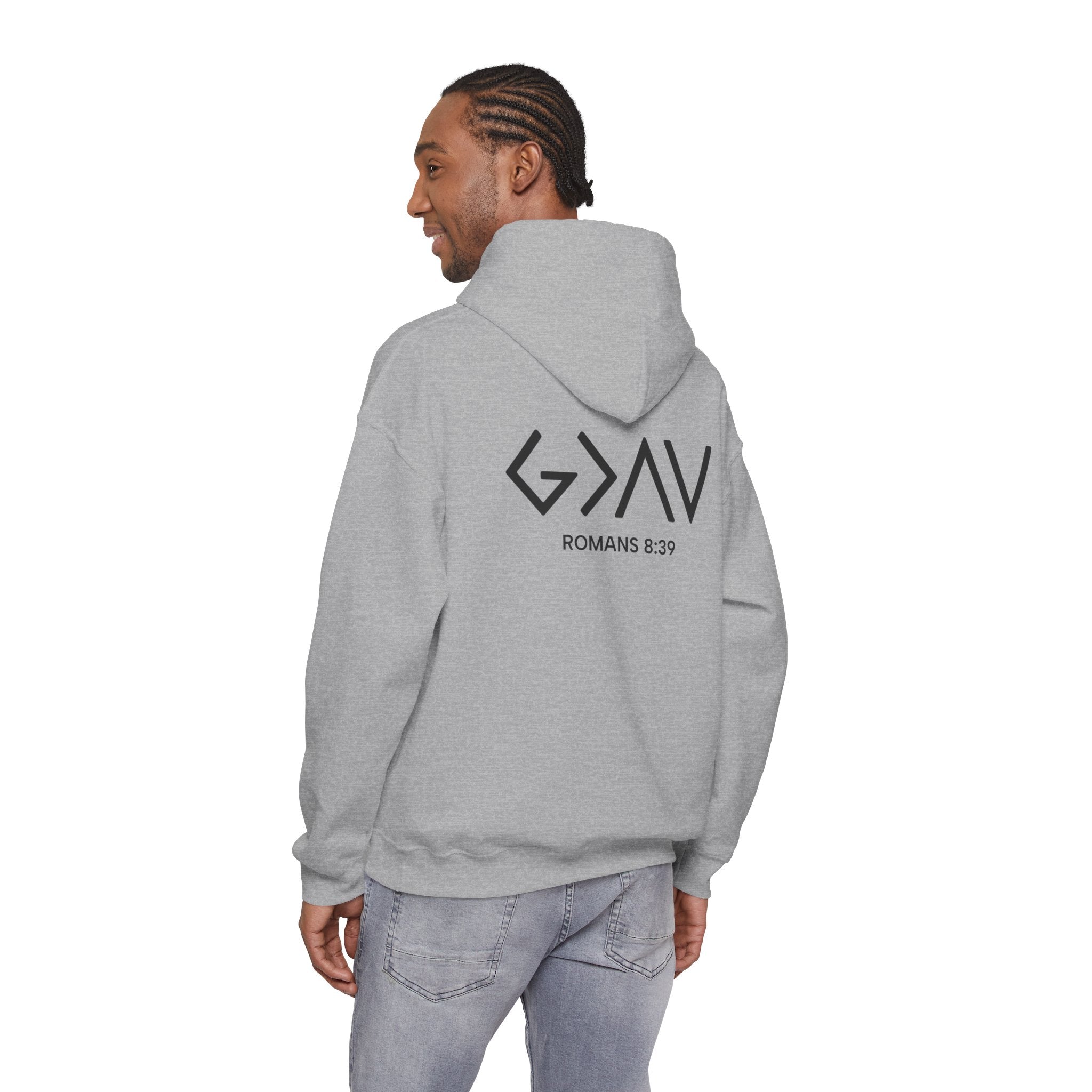 Men Hoodie - Romans 8:39 | GOD IS GREATER THAN MY HIGHS AND MY LOWS