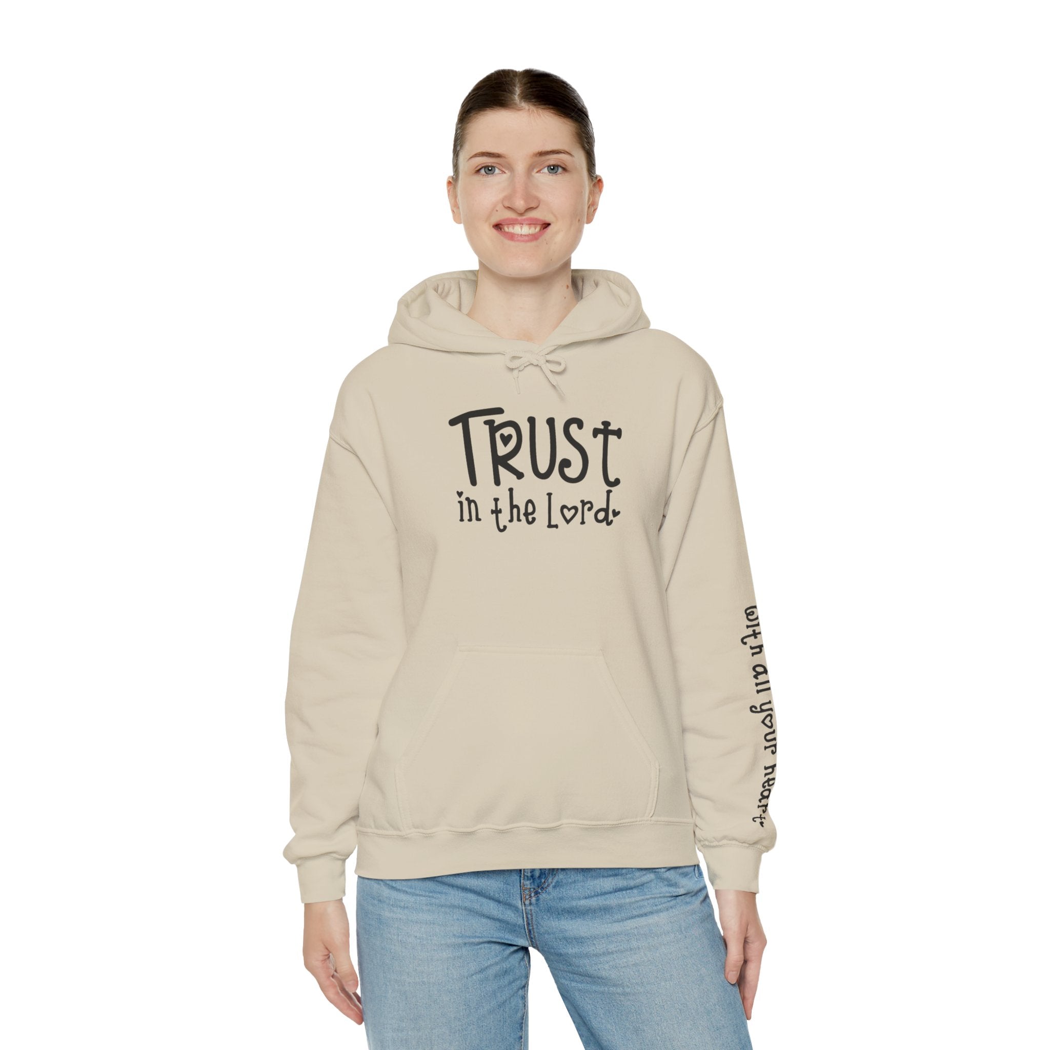 Trust in the Lord Hoodie | Faith Christian Heart Sleeve Design