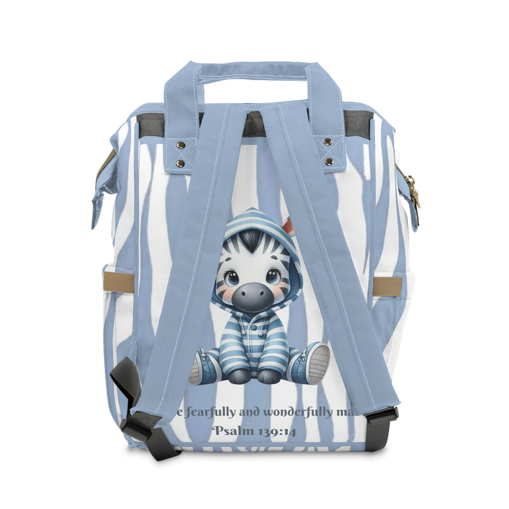 Boys Zebra Baby Diaper Backpack with "Psalm 139:14" Scripture