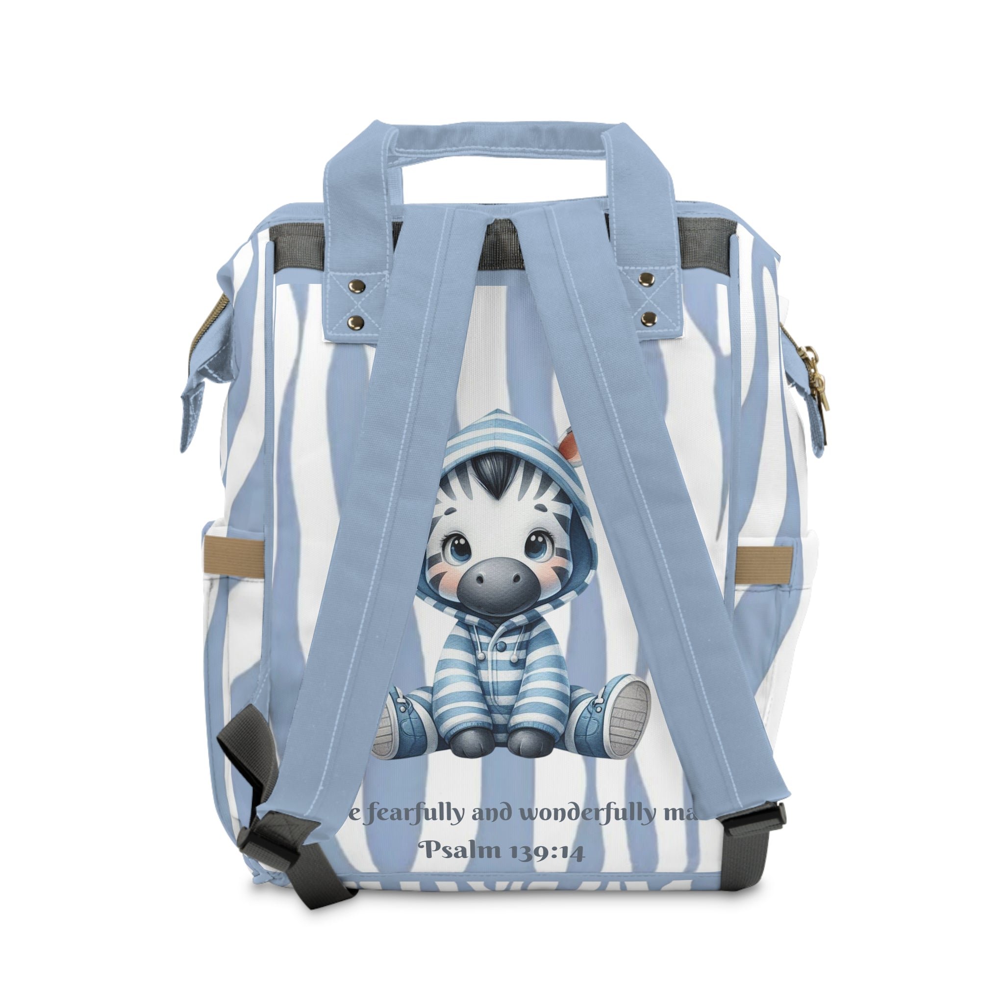 Boys Zebra Baby Diaper Backpack with "Psalm 139:14" Scripture