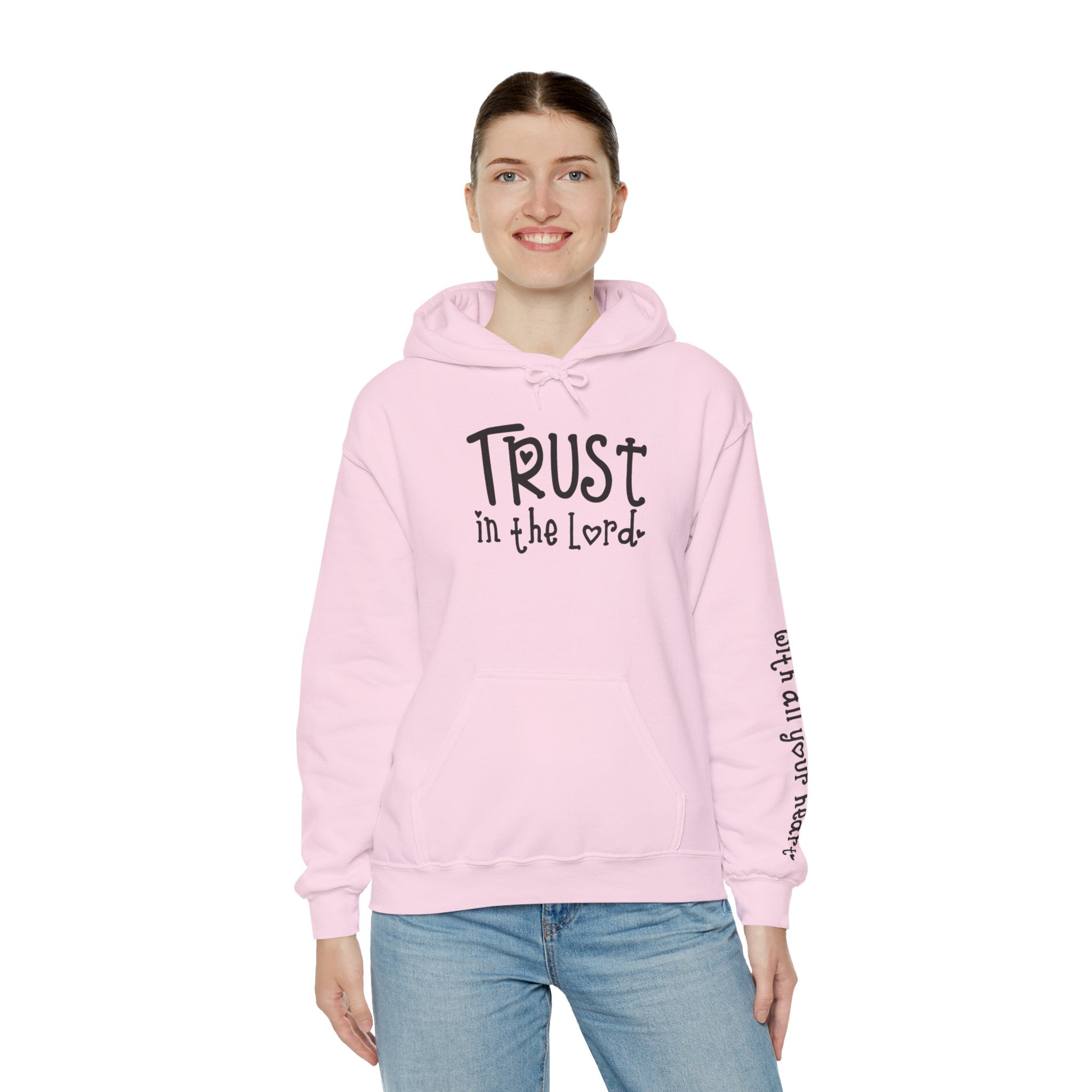 Trust in the Lord Hoodie | Faith Christian Heart Sleeve Design