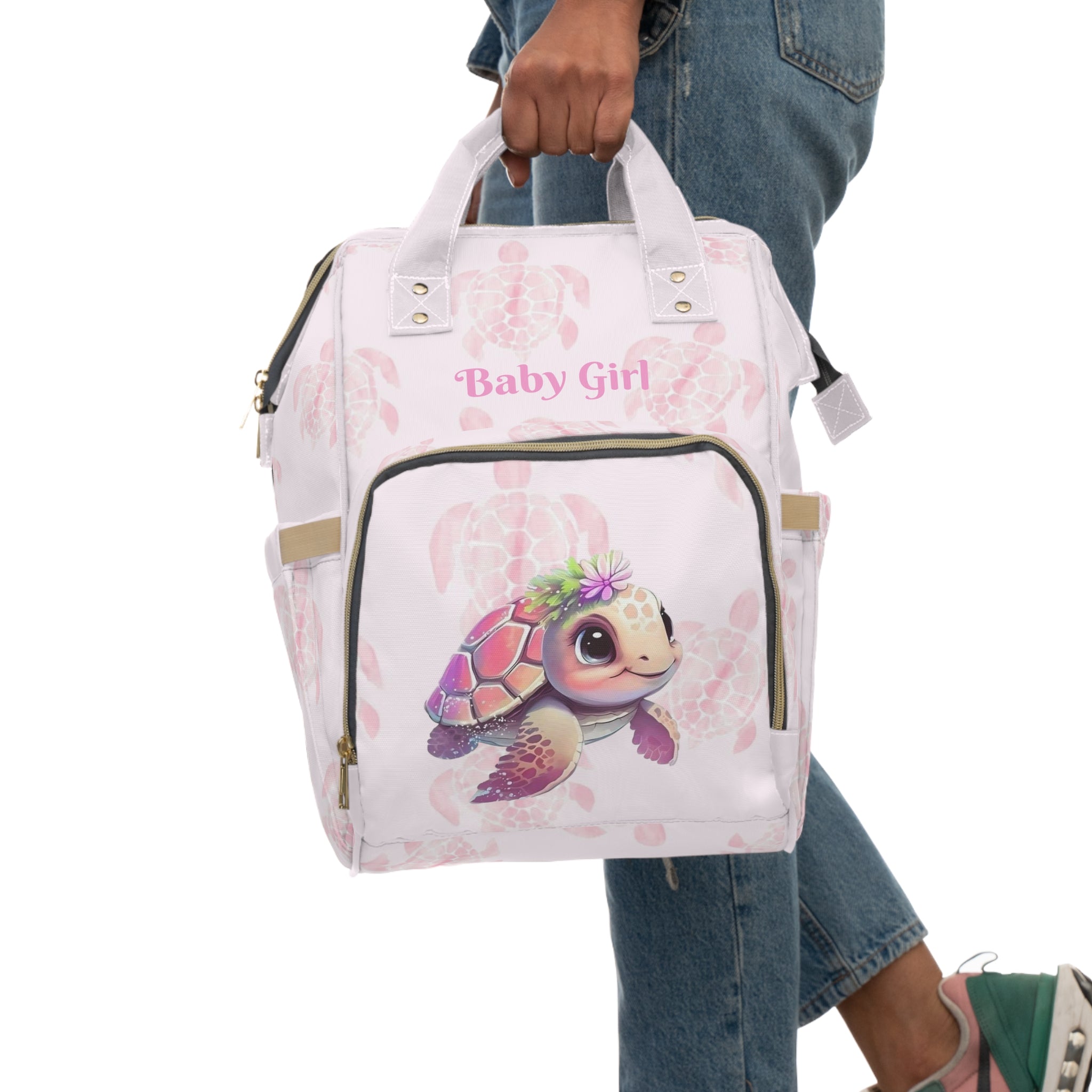 Girls Turtle Baby Diaper Backpack with "Psalm 46:5" Scripture