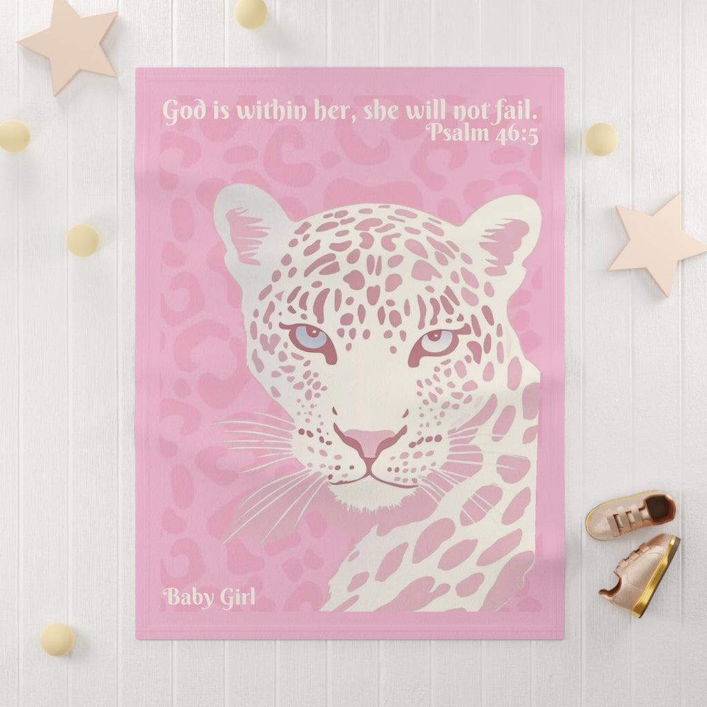 Girls Leopard Baby Blanket with "Psalm 46:5" Scripture