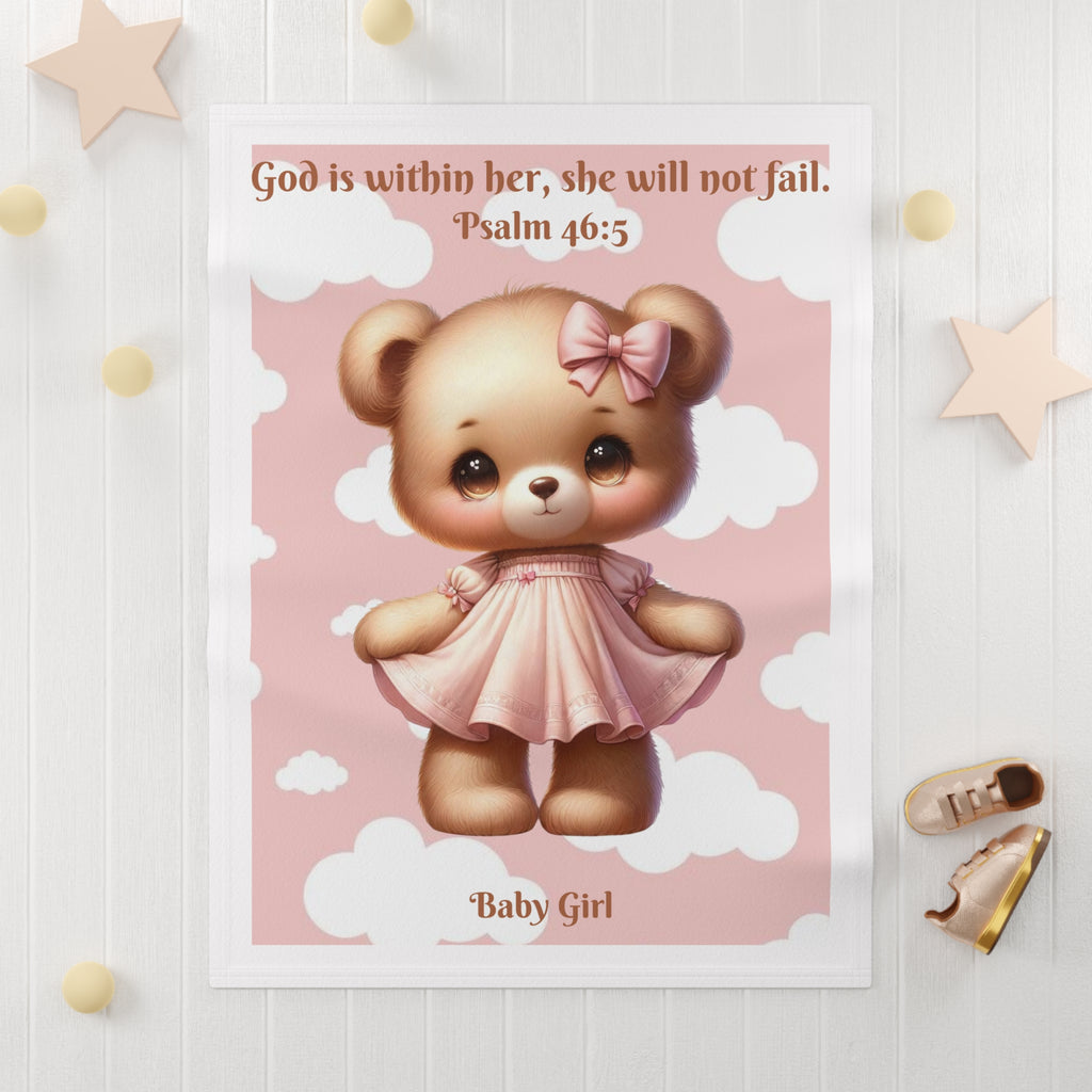 Girls Bear Baby Blanket with "Psalm 46:5" Scripture