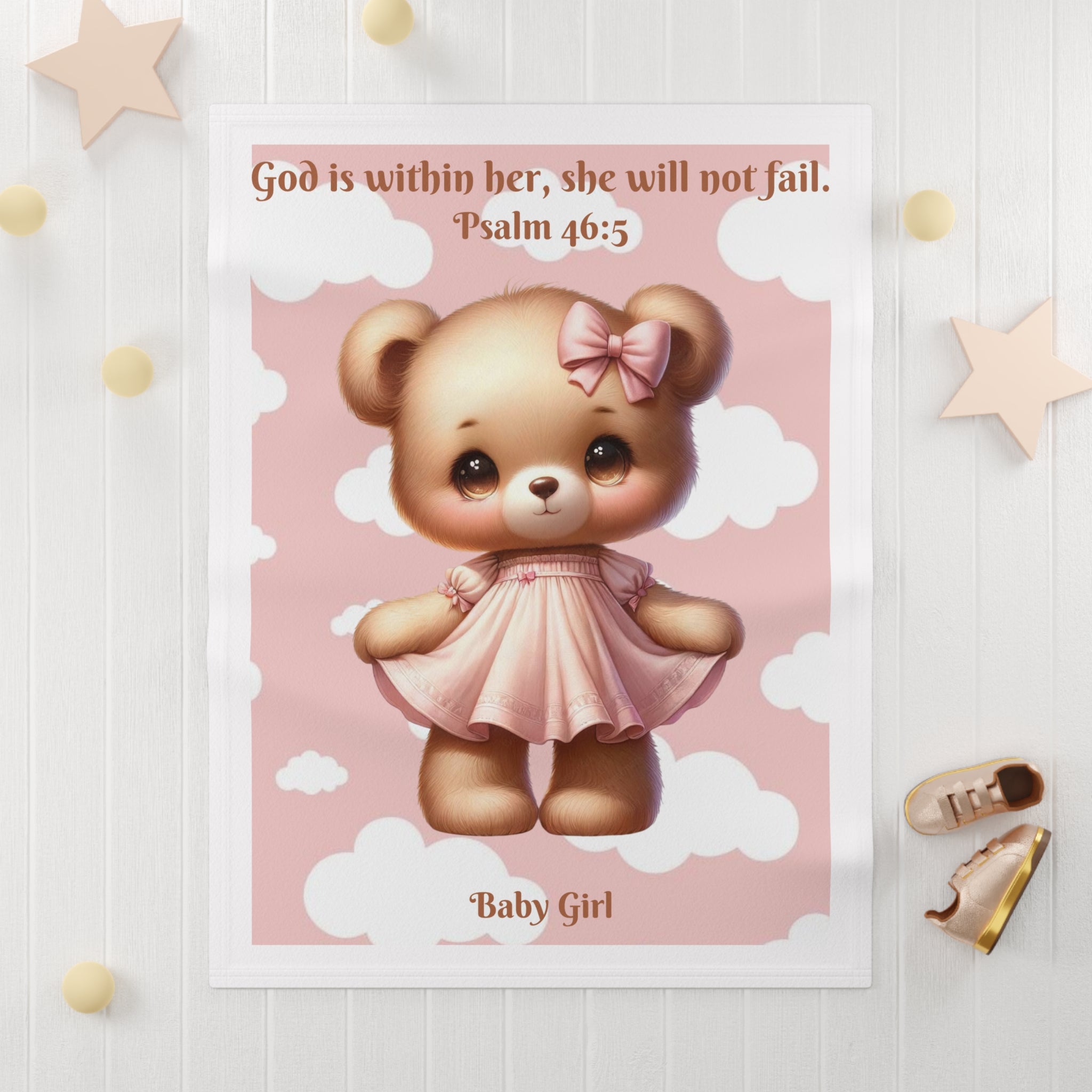 Girls Bear Baby Blanket with "Psalm 46:5" Scripture