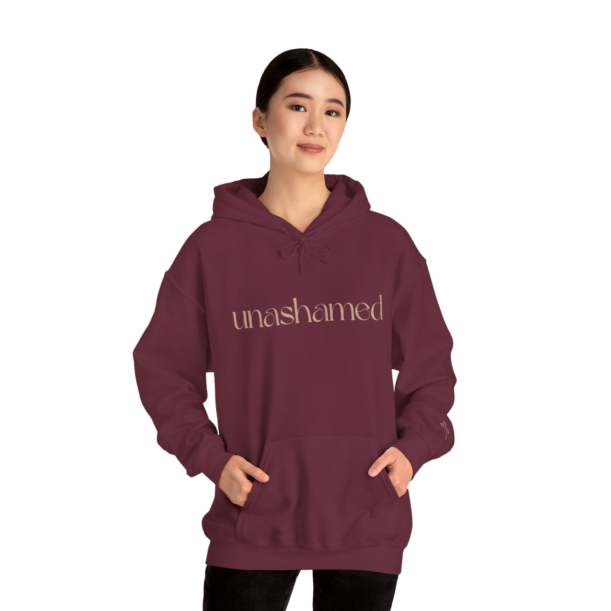 Men & Women Hoodies (Unisex) - I am UNASHAMED beige font