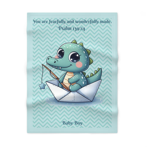 Boys Crocodile Baby Blanket with "Psalm 139:14" Scripture