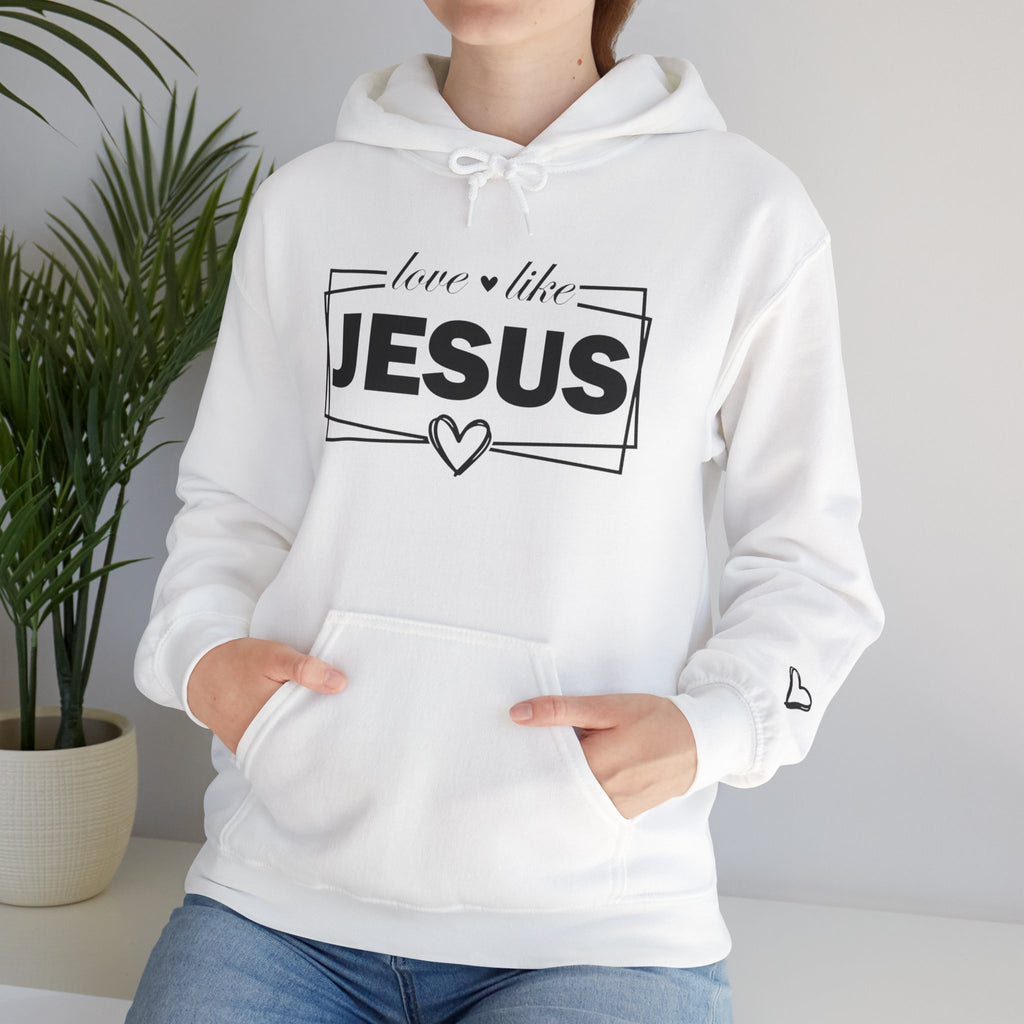 Love like Jesus Hoodie | Faith Christian Heart Sleeve Design