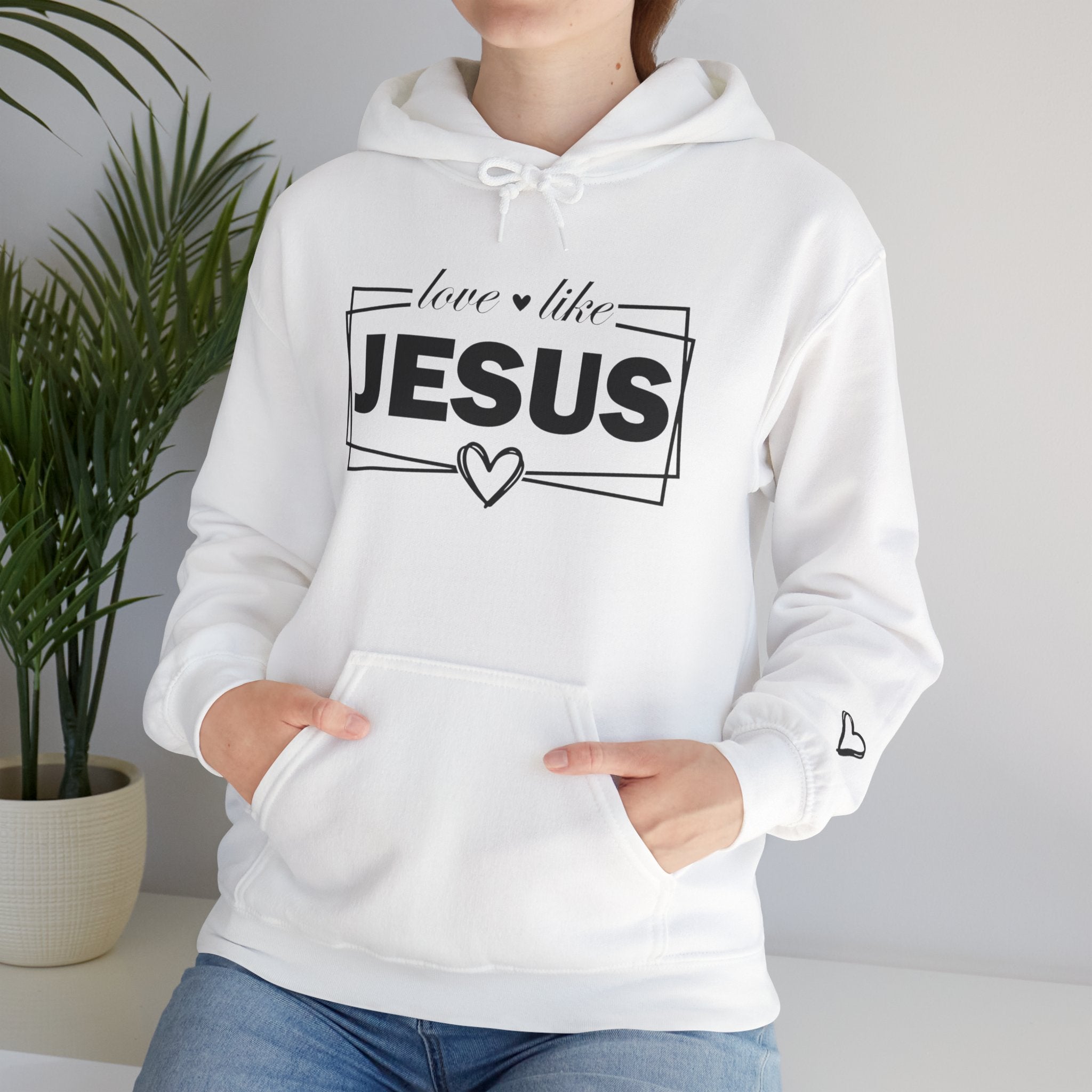 Love like Jesus Hoodie | Faith Christian Heart Sleeve Design