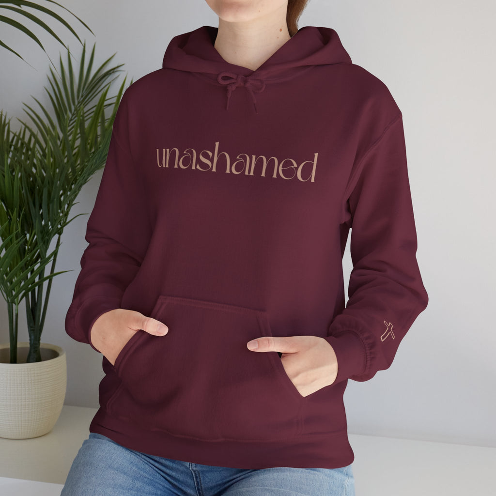 Men & Women Hoodies (Unisex) - I am UNASHAMED beige font