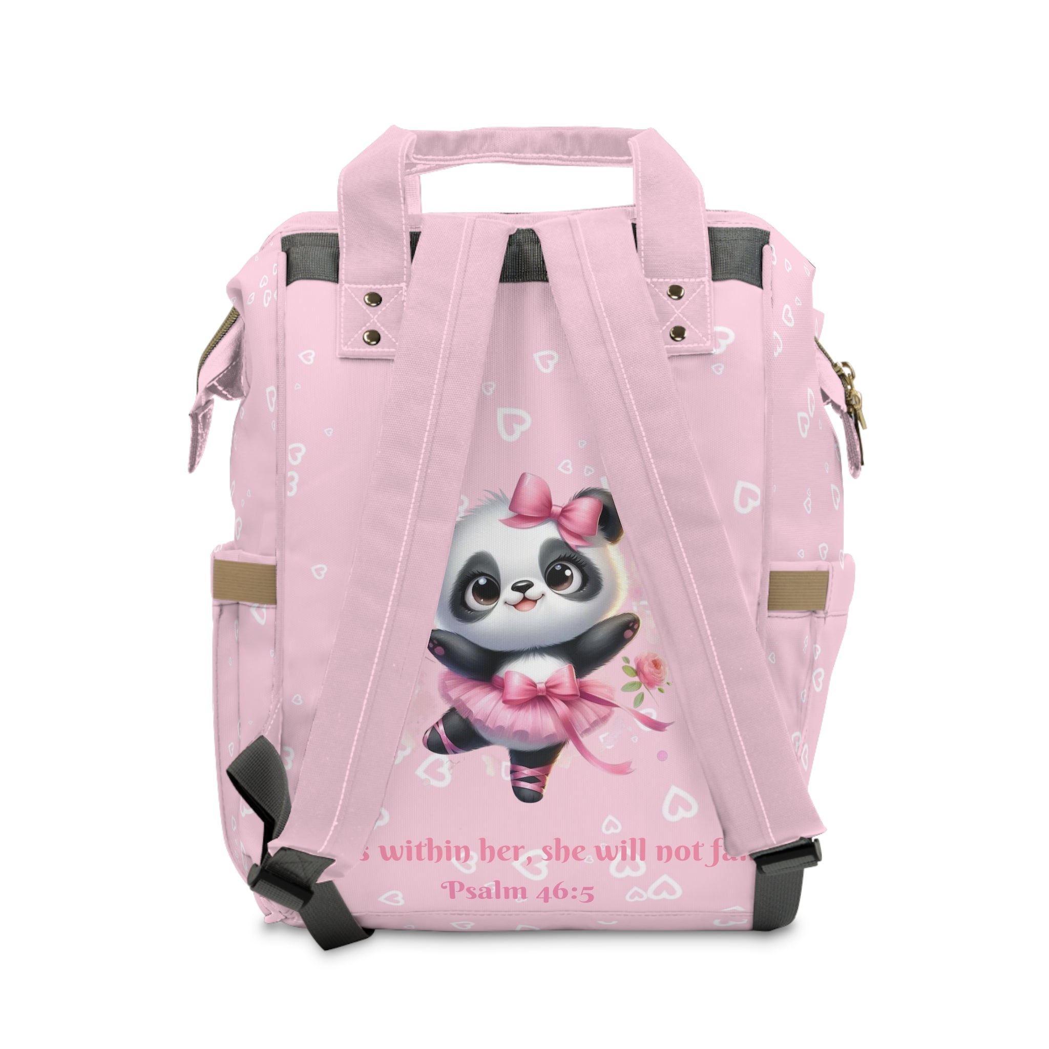 Girls Panda Baby Diaper Backpack with "Psalm 46:5" Scripture