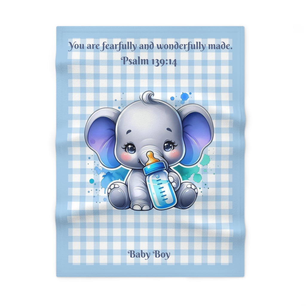 Boys Elephant Baby Blanket with "Psalm 139:14" Scripture