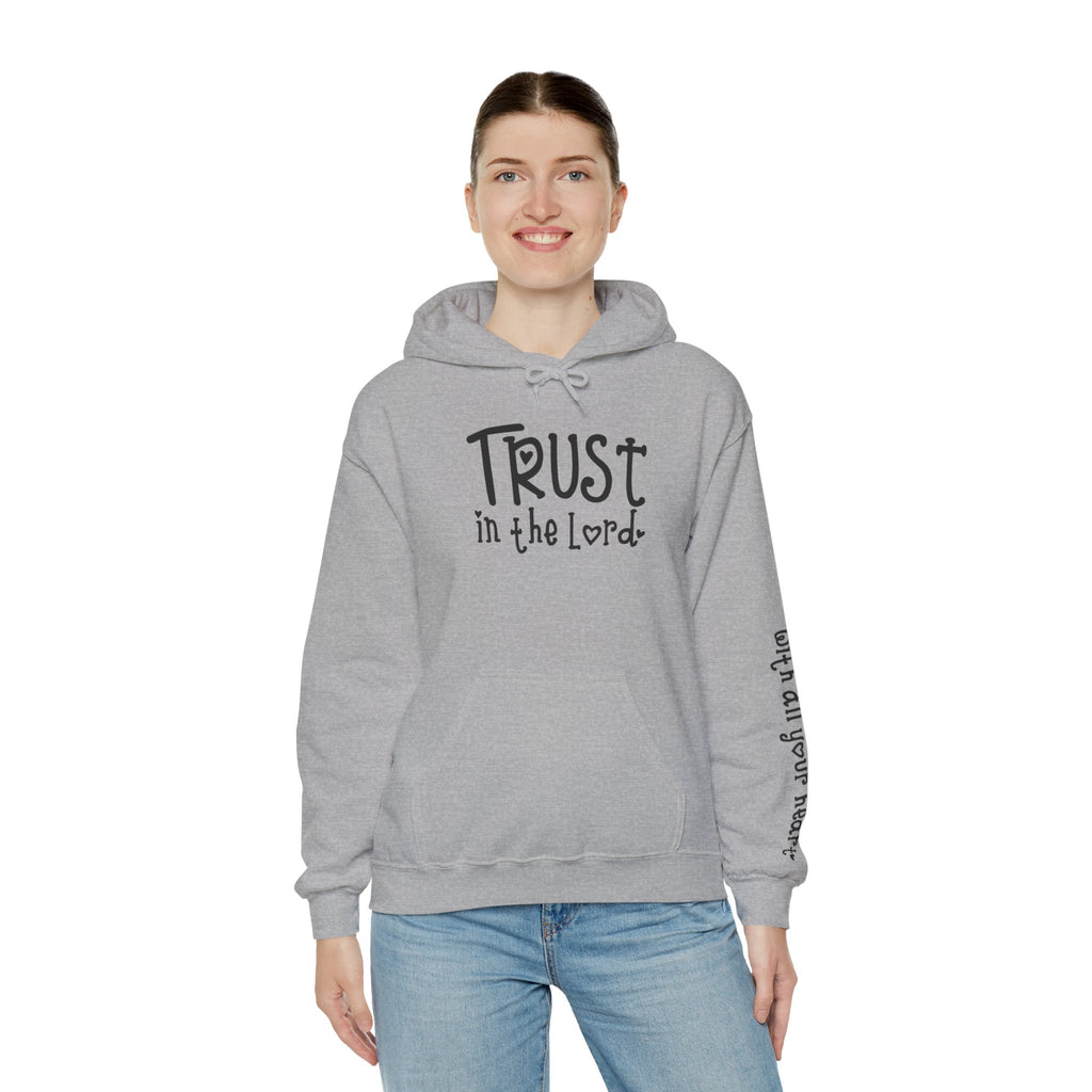 Trust in the Lord Hoodie | Faith Christian Heart Sleeve Design