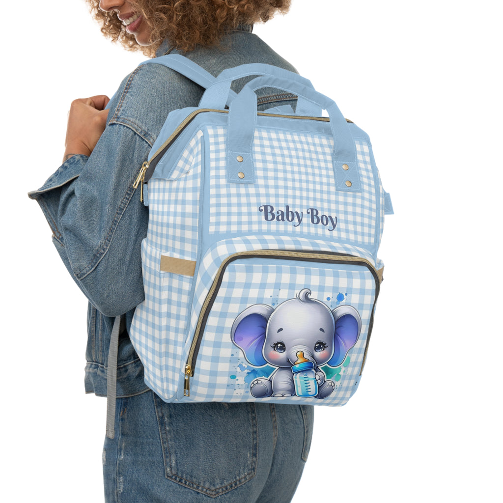 Boys Elephant Baby Diaper Backpack with "Psalm 139:14" Scripture