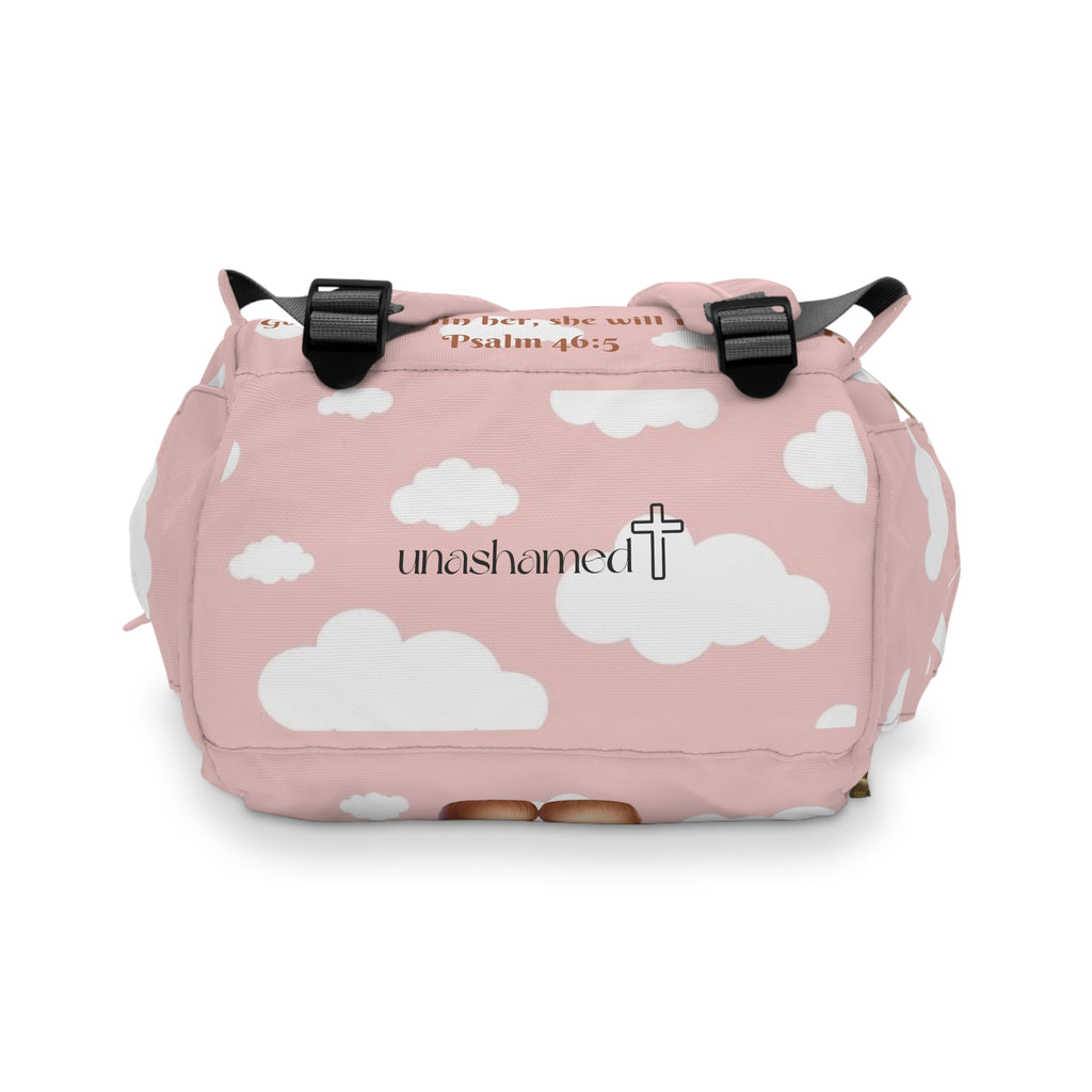 Girls Bear Baby  Diaper Backpack with "Psalm 46:5" Scripture
