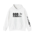 God is Within Her Hoodie | Faith Christian Heart Sleeve Design