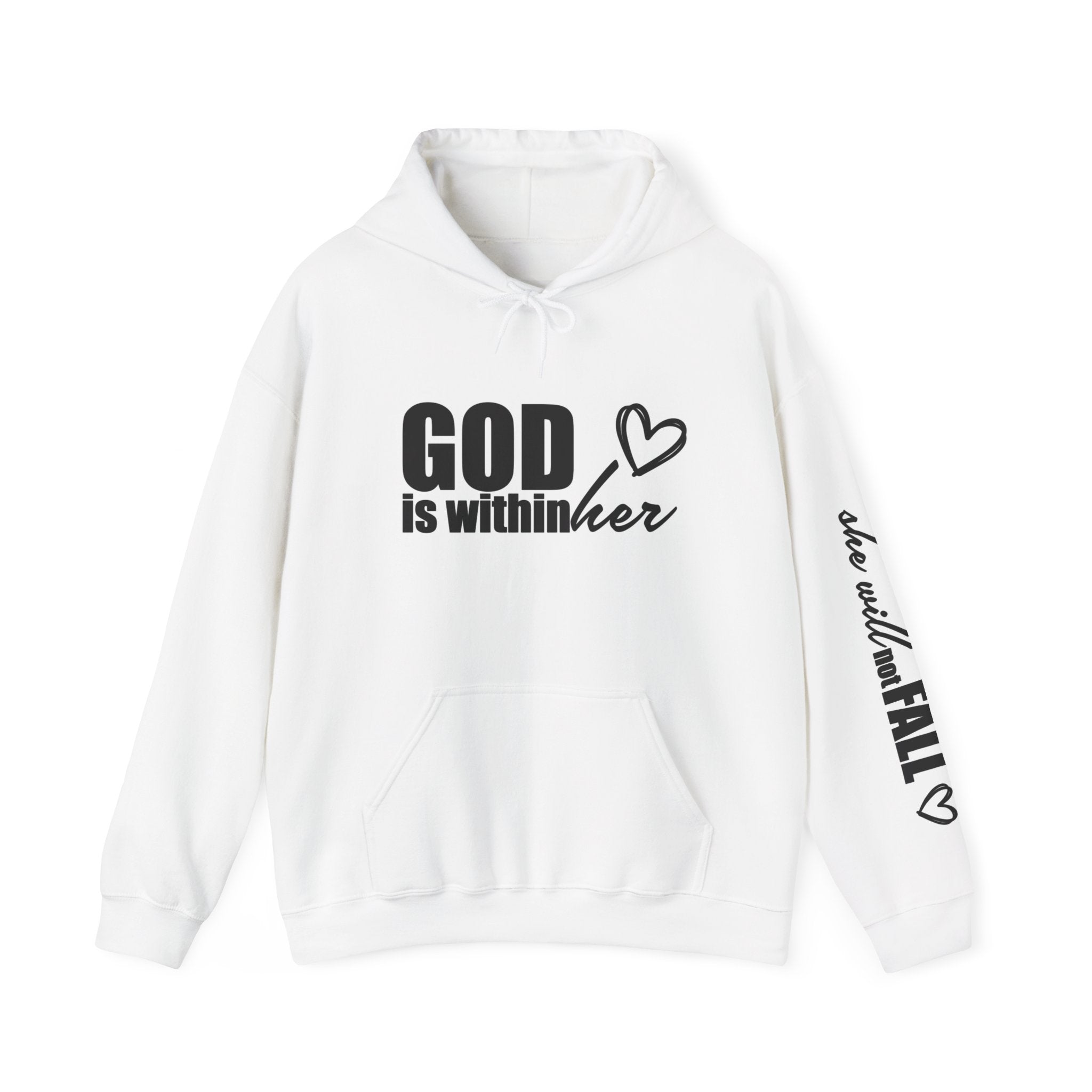 God is Within Her Hoodie | Faith Christian Heart Sleeve Design