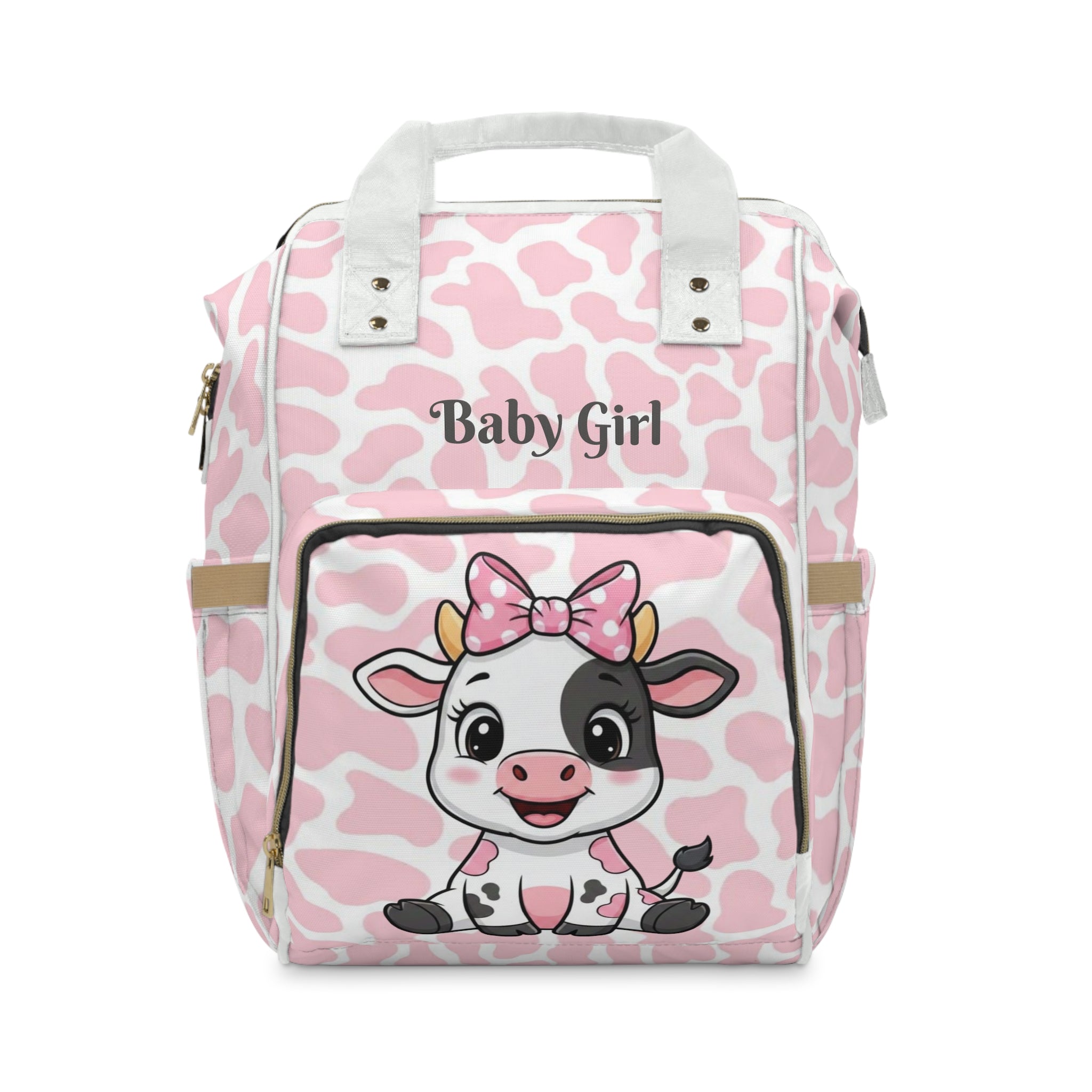 Girls Cow Baby Diaper Backpack with "Psalm 46:5" Scripture