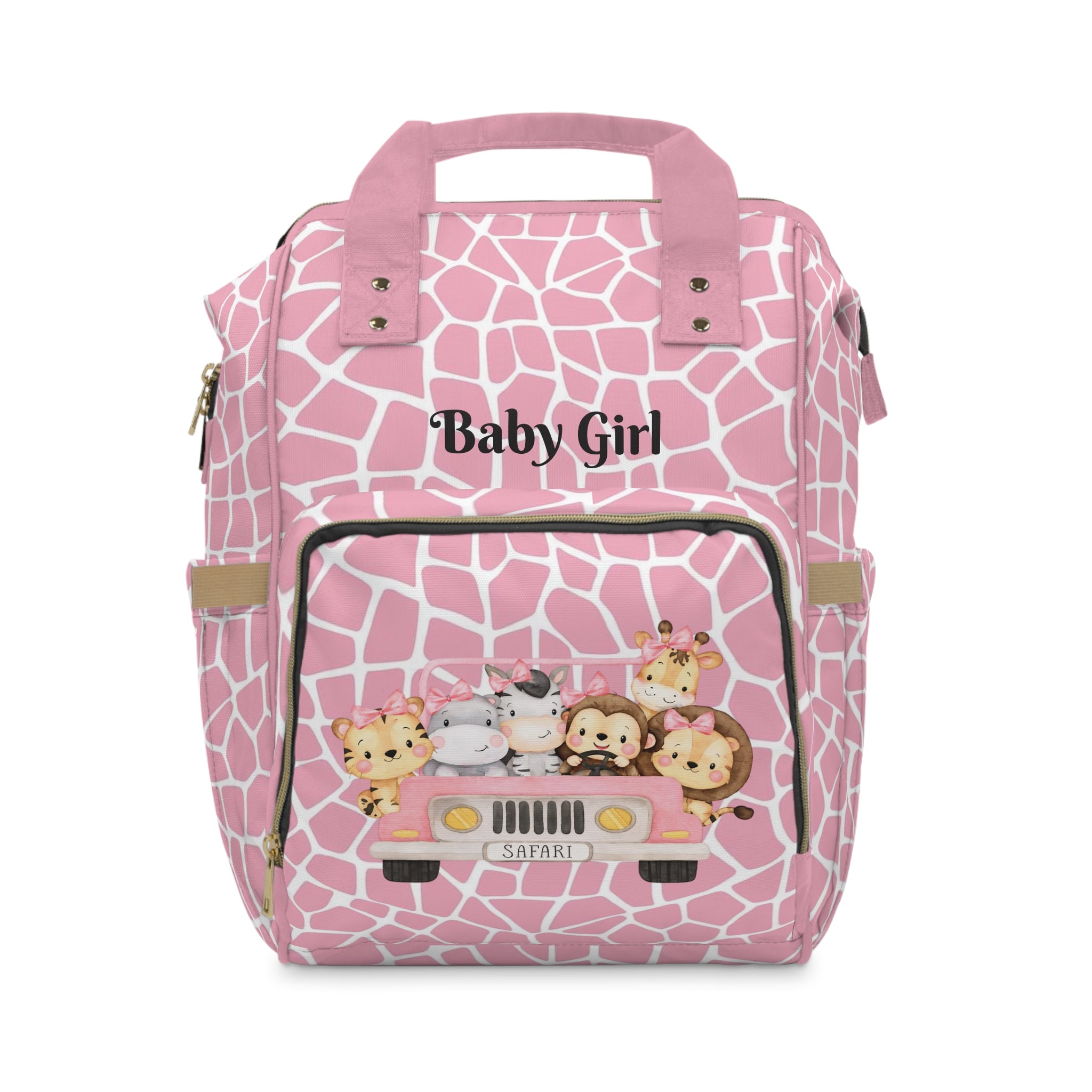 Girls Safari Baby Diaper Backpack with "Psalm 46:5" Scripture