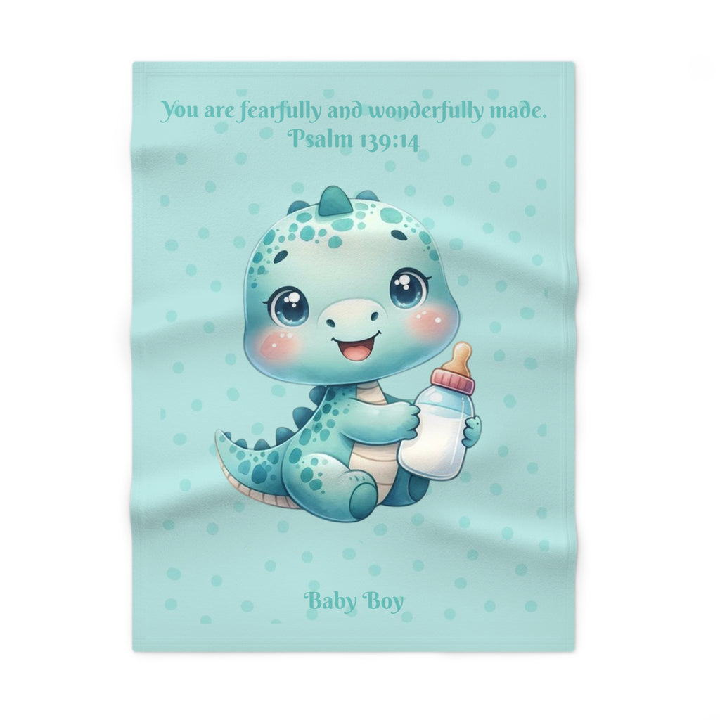 Boys Dinosaur Baby Blanket with "Psalm 139:14" Scripture