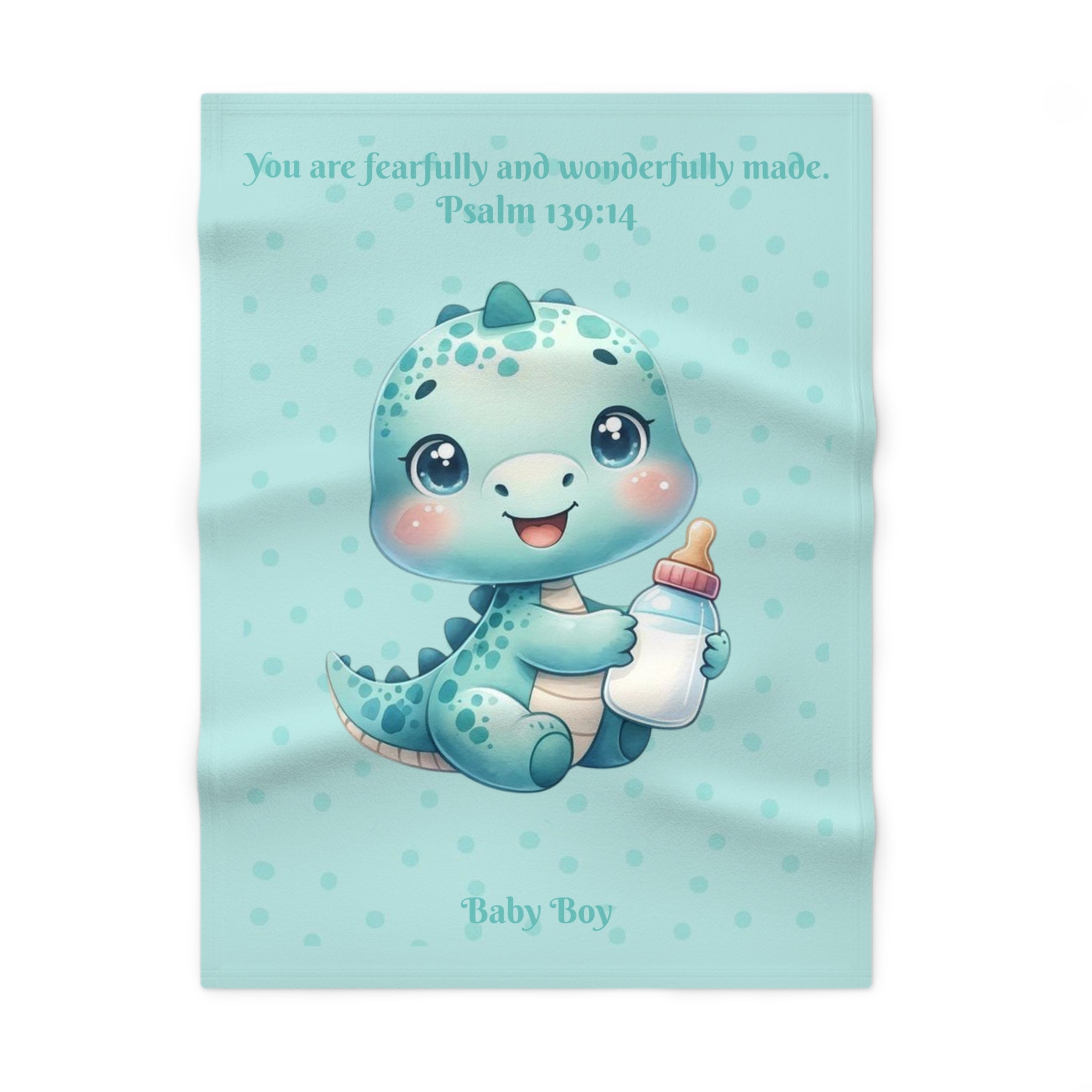 Boys Dinosaur Baby Blanket with "Psalm 139:14" Scripture