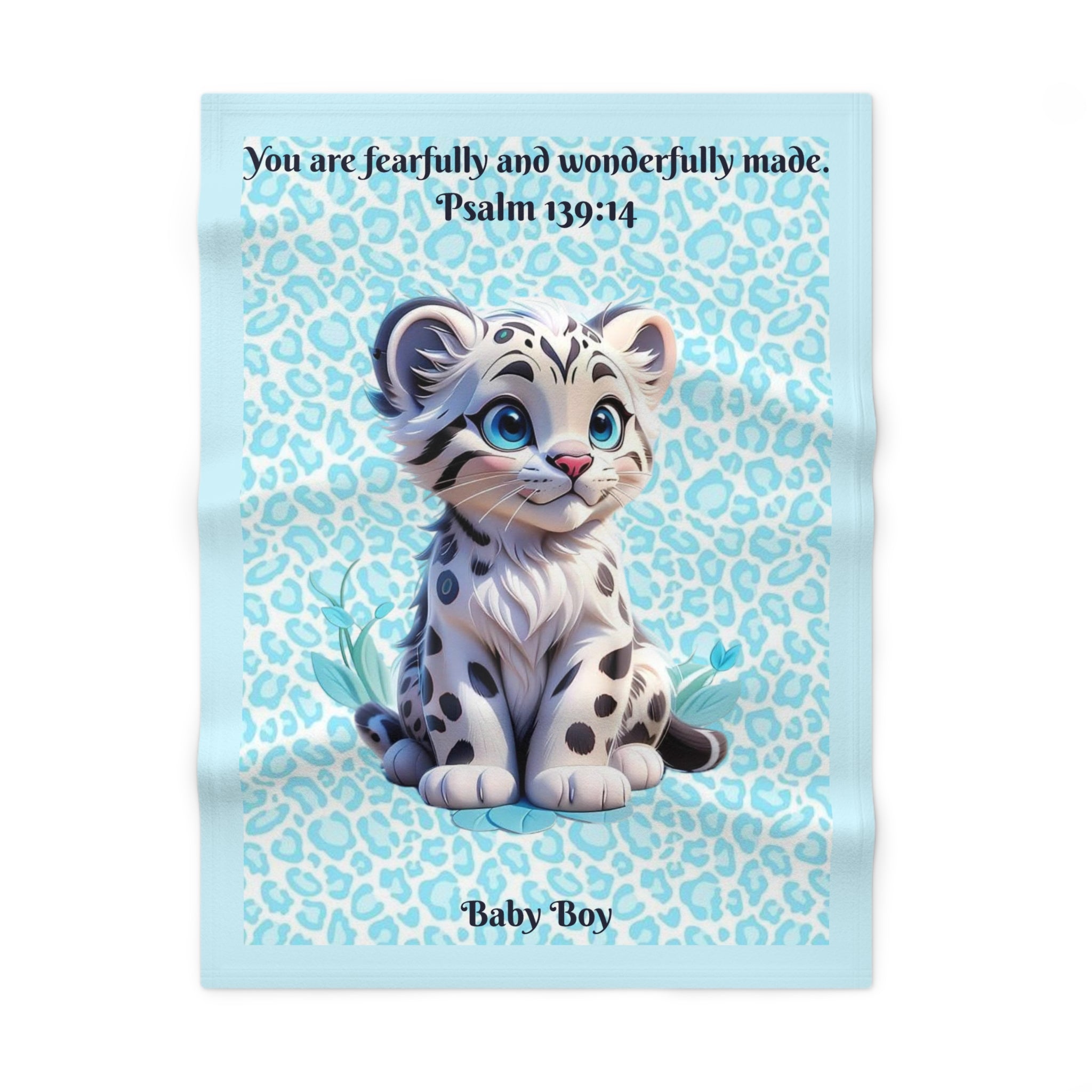 Boys Leopard Baby Blanket with "Psalm 139:14" Scripture