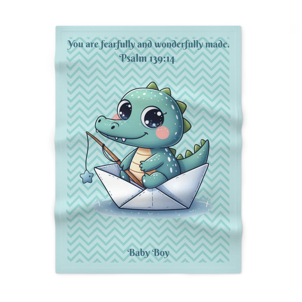 Boys Crocodile Baby Blanket with "Psalm 139:14" Scripture