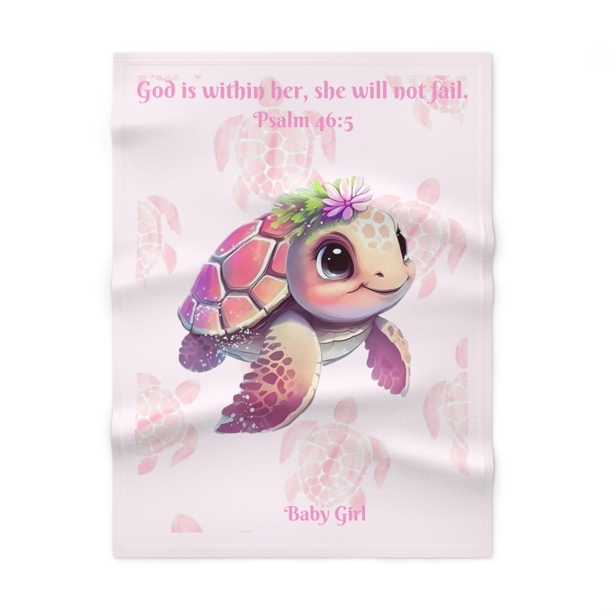 Girls Turtle Baby Blanket with "Psalm 46:5" Scripture