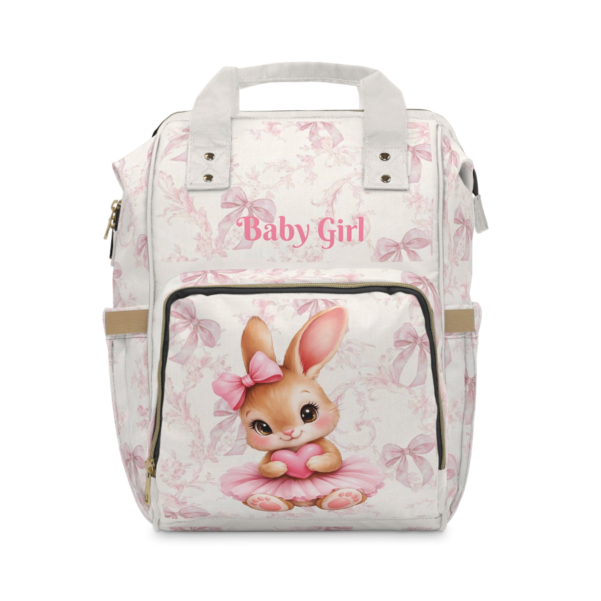 Girls Bunny Baby Diaper Backpack with "Psalm 46:5" for Scripture