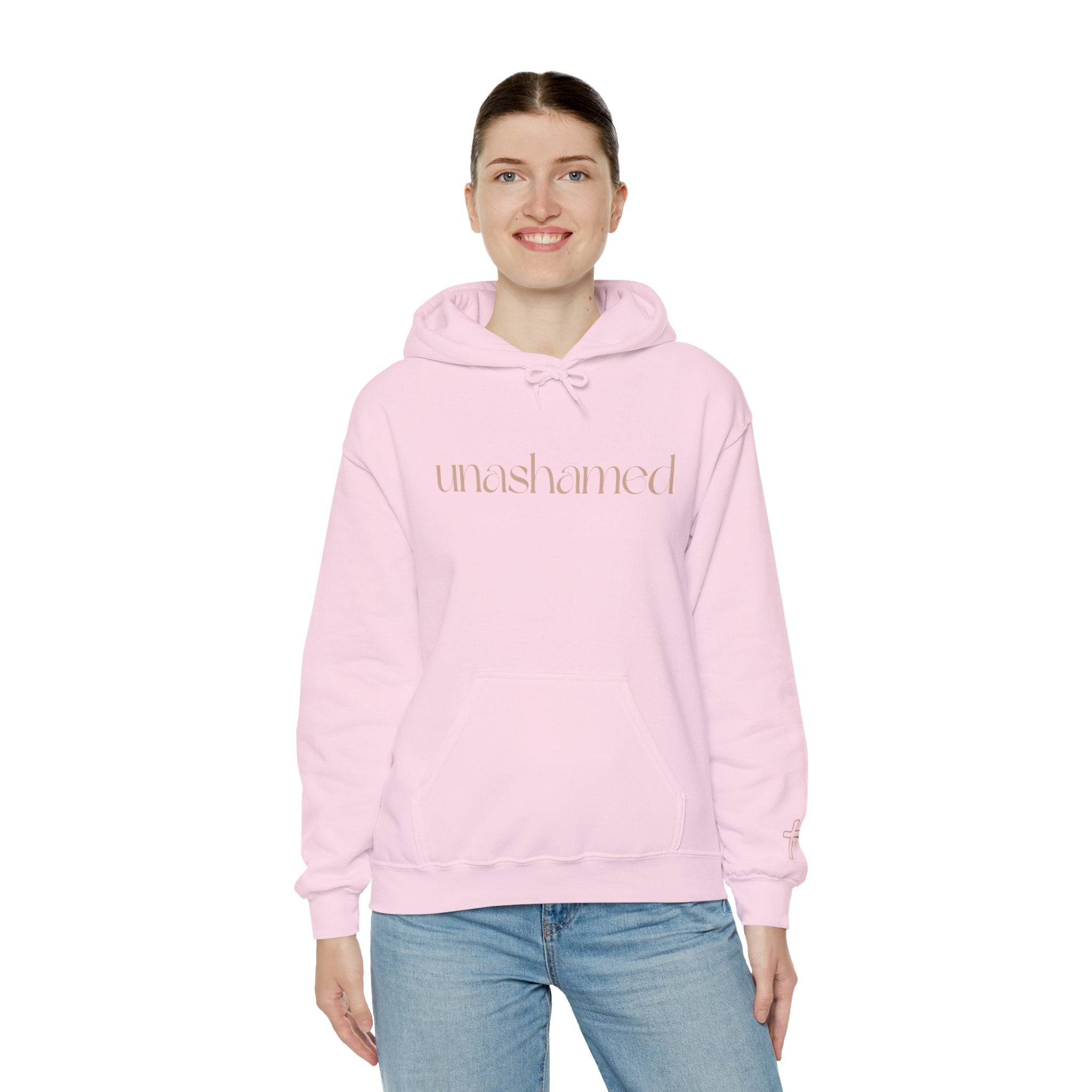 Men & Women Hoodies (Unisex) - I am UNASHAMED beige font