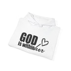 God is Within Her Hoodie | Faith Christian Heart Sleeve Design