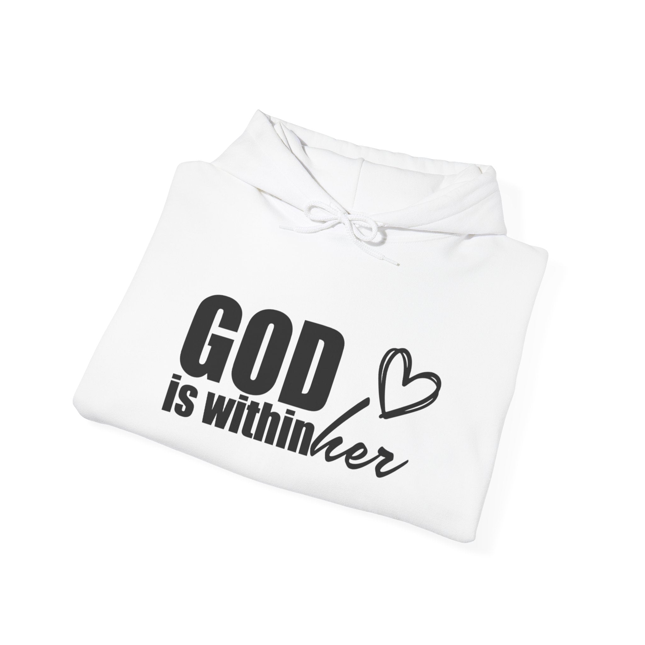 God is Within Her Hoodie | Faith Christian Heart Sleeve Design