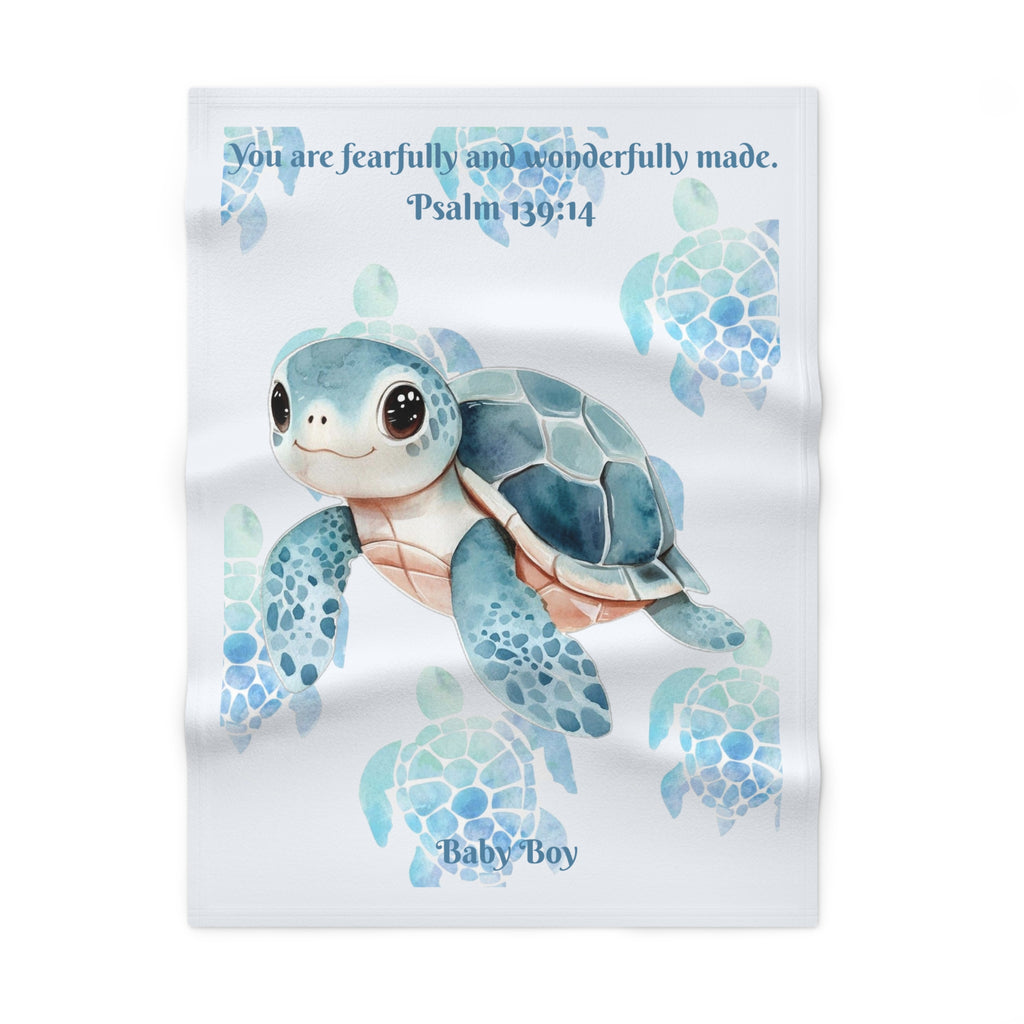 Boys Turtle Baby Blanket with "Psalm 139:14" Scripture