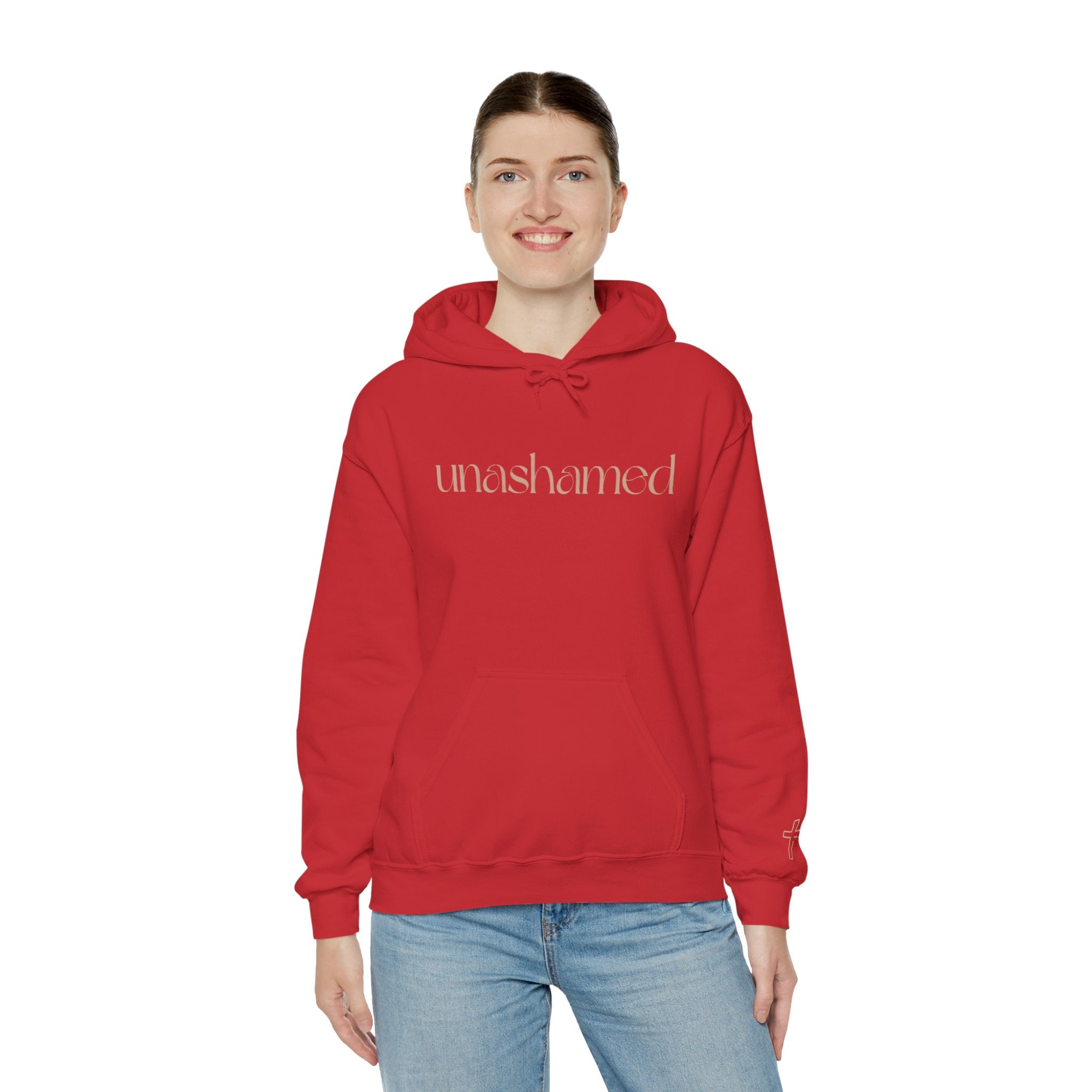 Men & Women Hoodies (Unisex) - I am UNASHAMED beige font