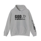 God is Within Her Hoodie | Faith Christian Heart Sleeve Design