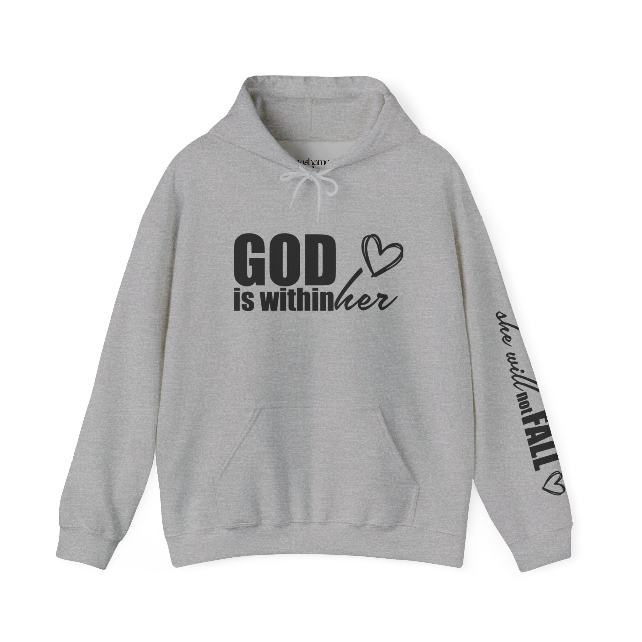 God is Within Her Hoodie | Faith Christian Heart Sleeve Design