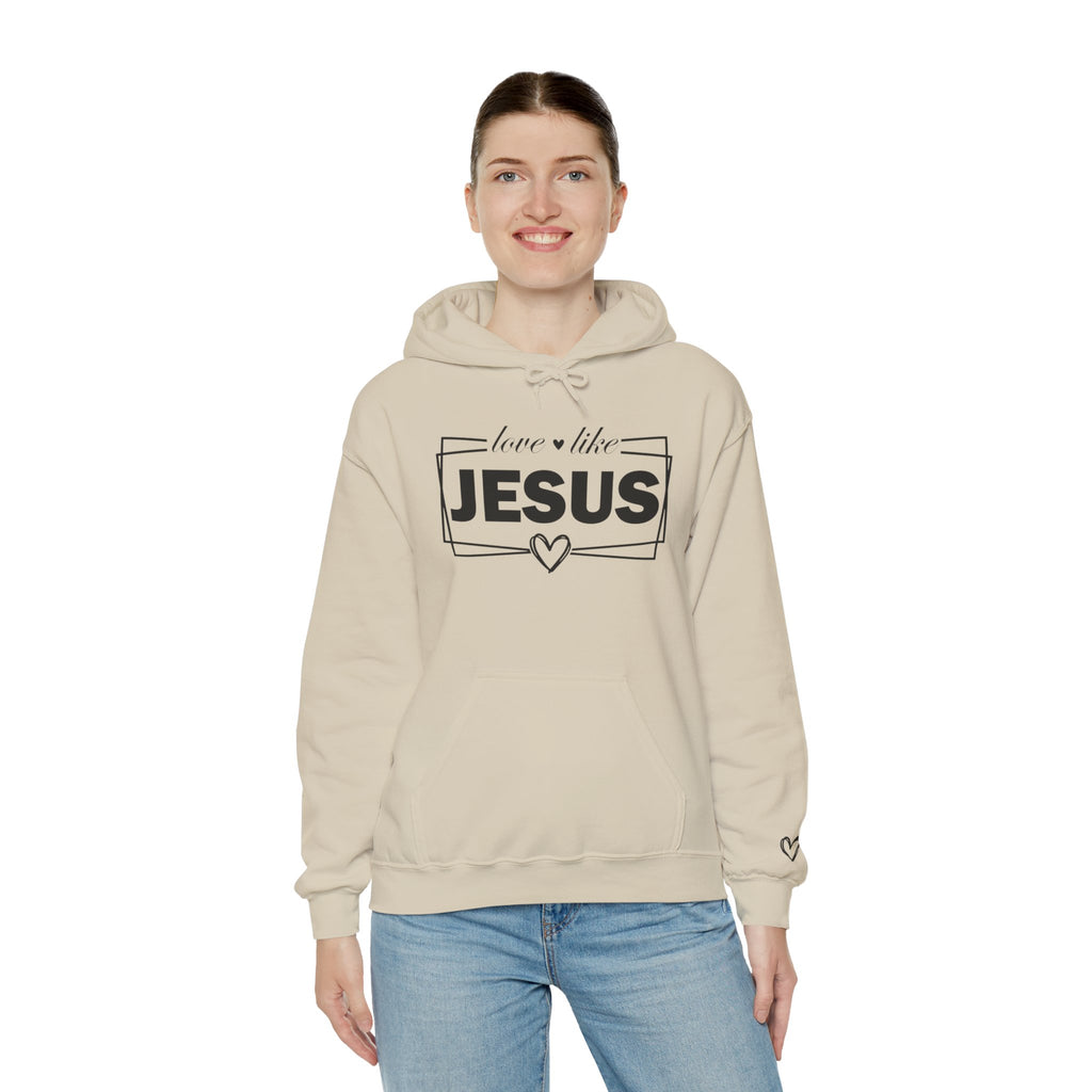 Love like Jesus Hoodie | Faith Christian Heart Sleeve Design