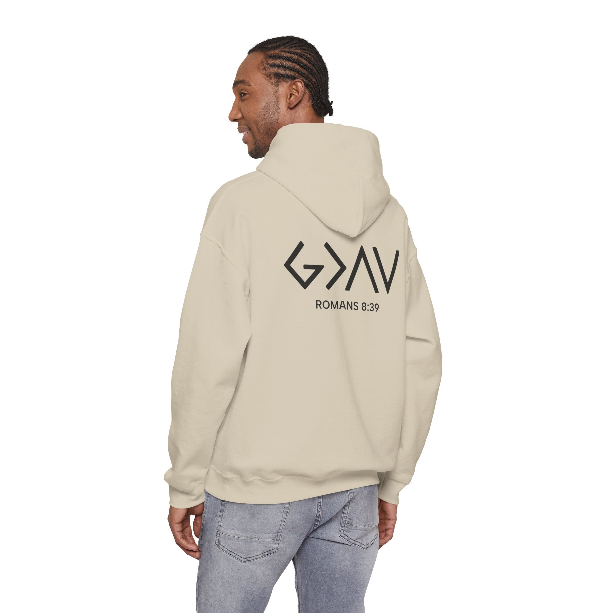 Men Hoodie - Romans 8:39 | GOD IS GREATER THAN MY HIGHS AND MY LOWS