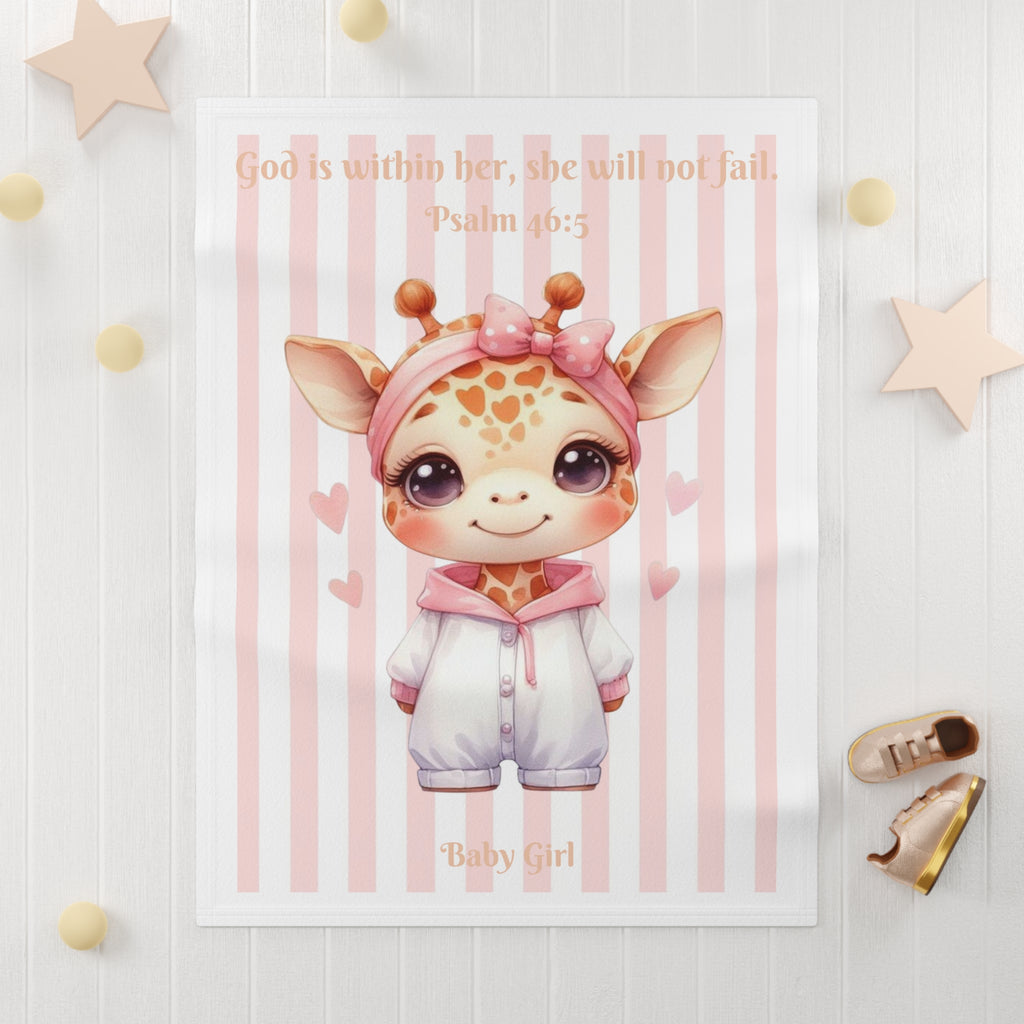 Girls Giraffe Baby Blanket with "Psalm 46:5" Scripture