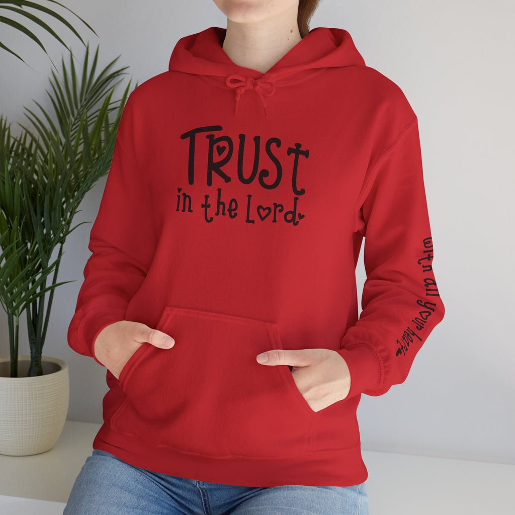 Trust in the Lord Hoodie | Faith Christian Heart Sleeve Design
