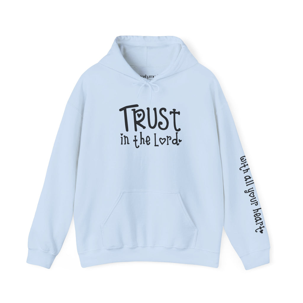 Trust in the Lord Hoodie | Faith Christian Heart Sleeve Design