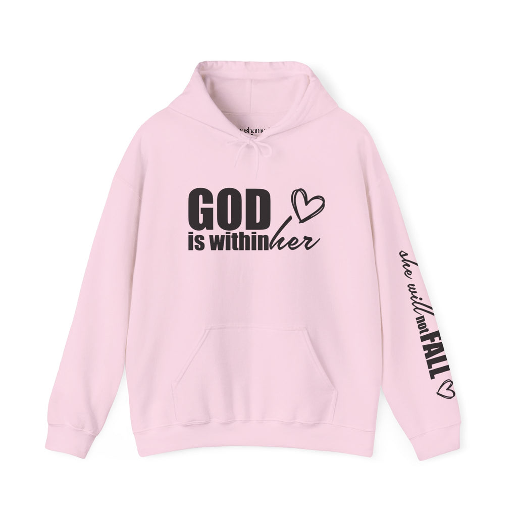 God is Within Her Hoodie | Faith Christian Heart Sleeve Design