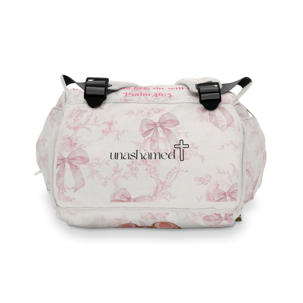Girls Bunny Baby Diaper Backpack with "Psalm 46:5" for Scripture