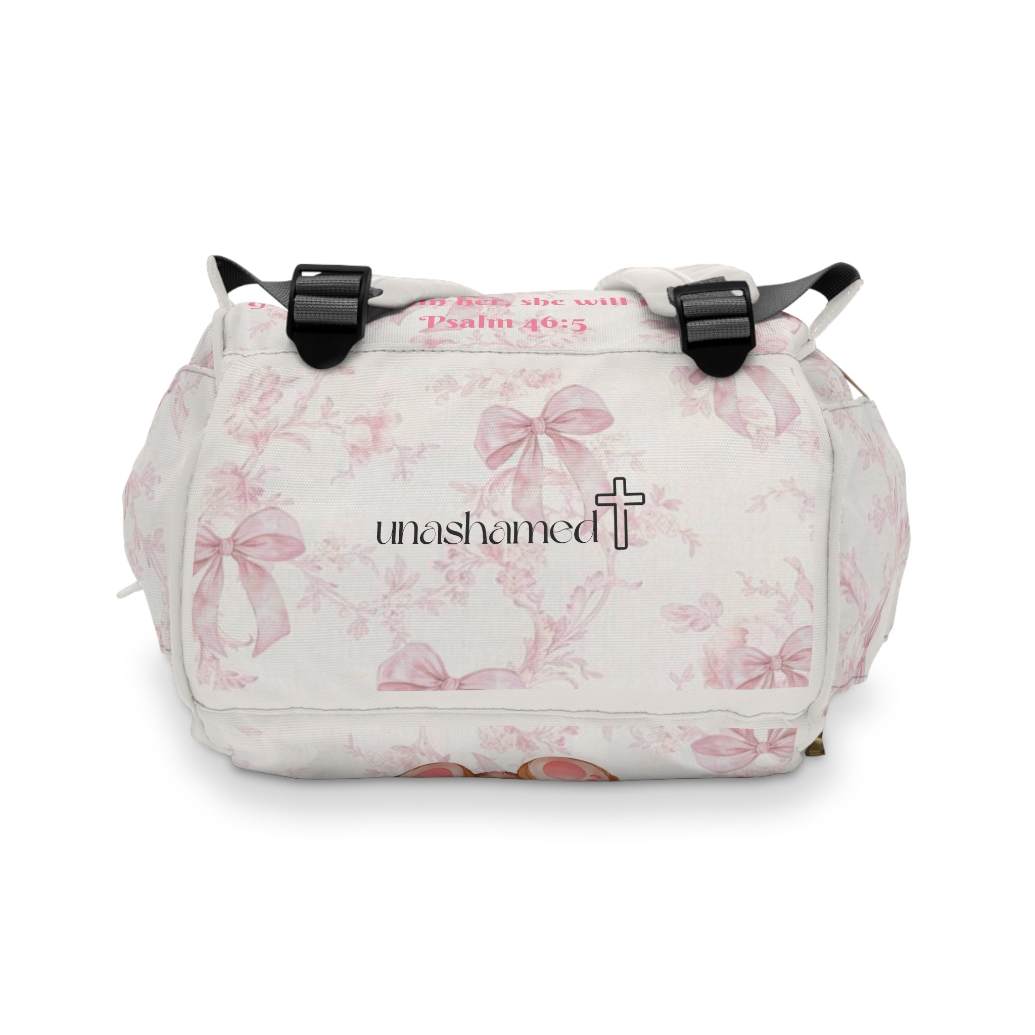 Girls Bunny Baby Diaper Backpack with "Psalm 46:5" for Scripture