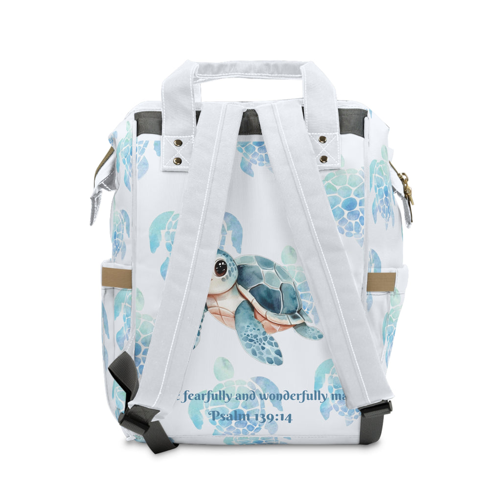 Boys Turtle Baby Diaper Backpack with "Psalm 139:14" Scripture