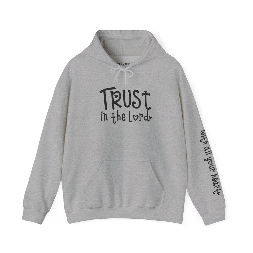 Trust in the Lord Hoodie | Faith Christian Heart Sleeve Design