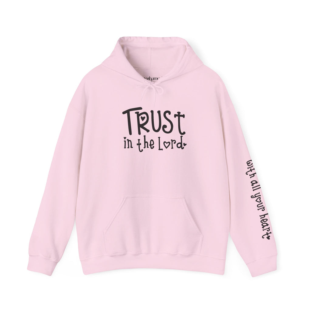 Trust in the Lord Hoodie | Faith Christian Heart Sleeve Design